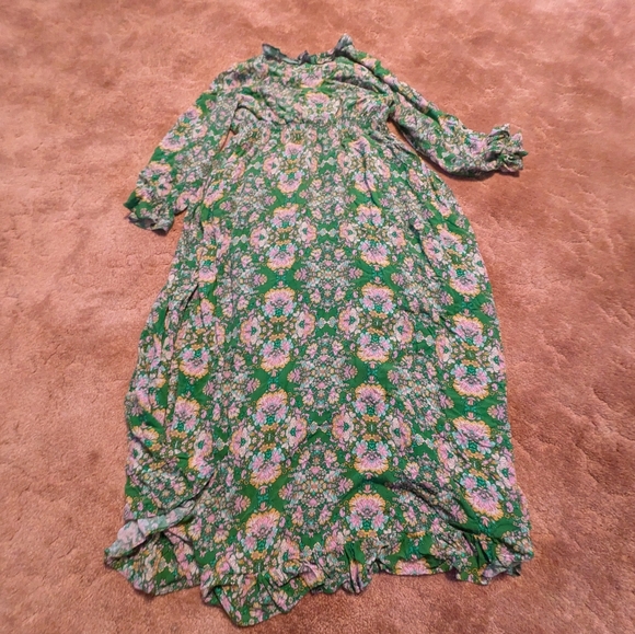 Anthropologie Green Floral Long Sleeve Dress Size Medium Petite - Picture 6 of 6